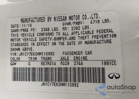 2017 Infiniti Q60 Premium from USA, damaged, VIN JN1CV7EK0HM110992